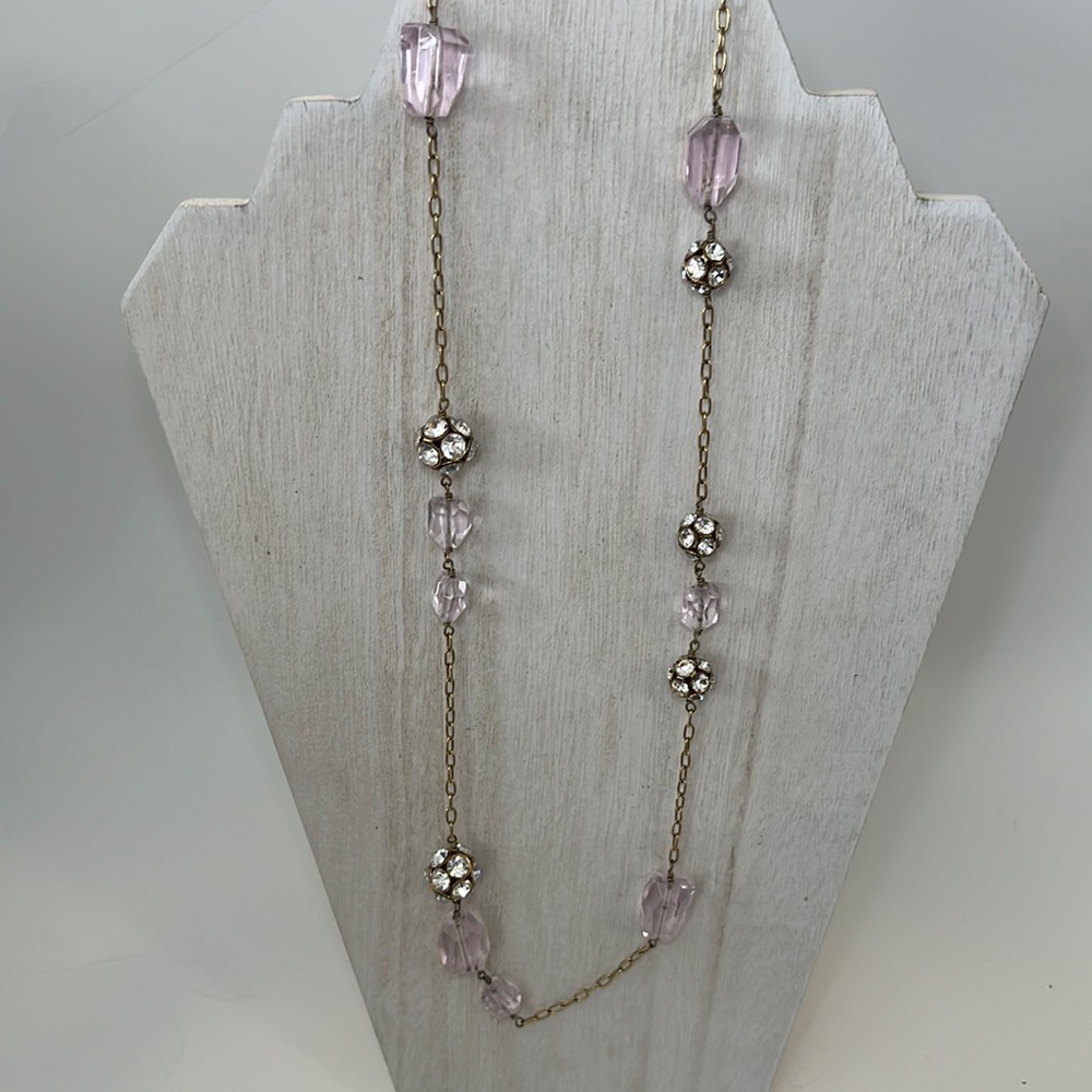 J. Crew pink crystal & pave bead gold tone necklace 32”